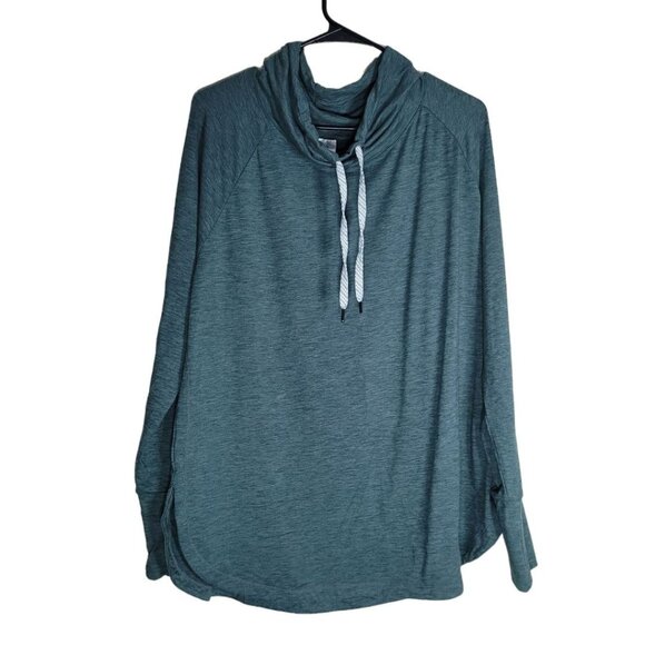 Funnel Neck Pullover Sweatshirt Green Lightweight Soft Womens XL Fall Layers - Picture 1 of 10